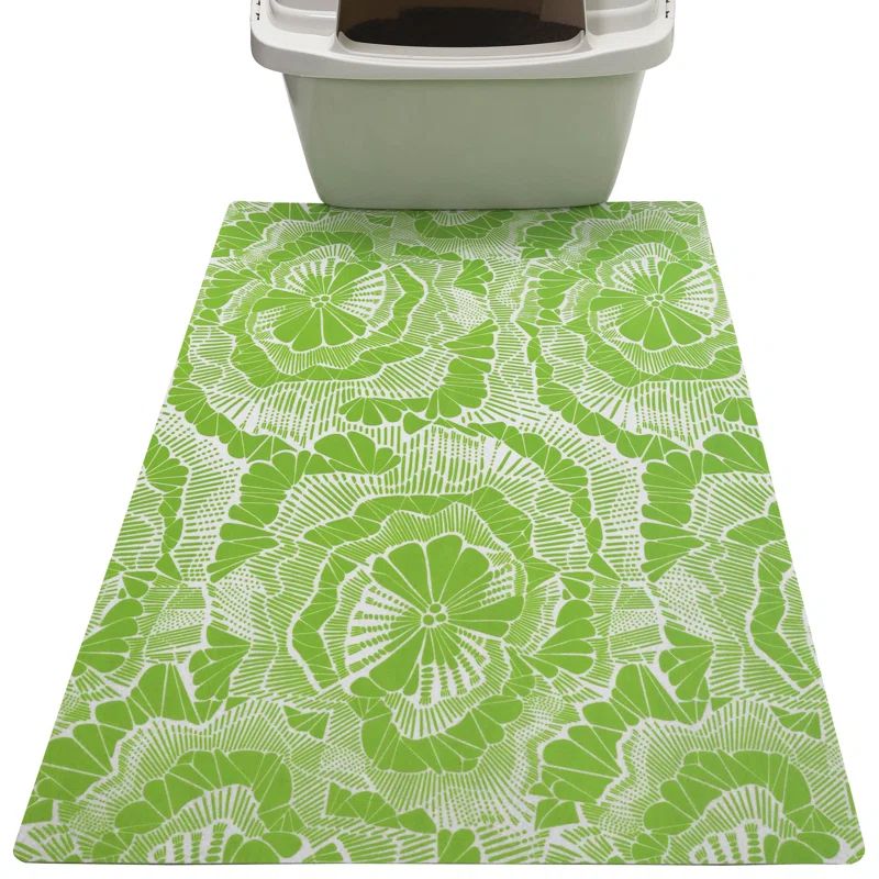 Green Floral Pattern Medium Cat Litter Mat