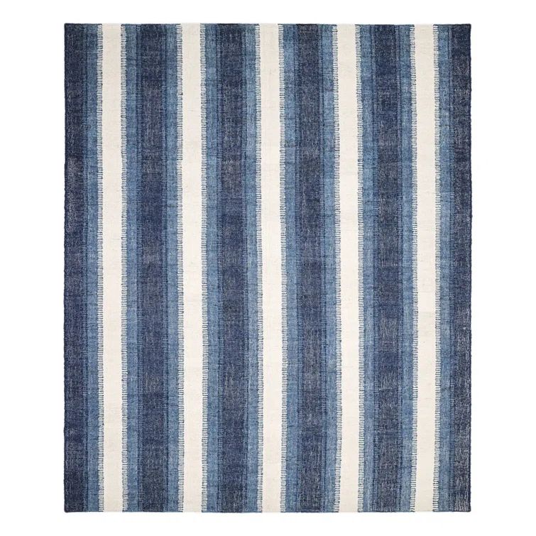 Classic Blue and White Handmade Wool 8' x 10' Flat Woven Rug