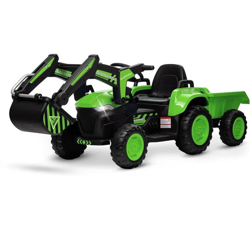 Green 12V Kids Ride-On Tractor with Detachable Trailer