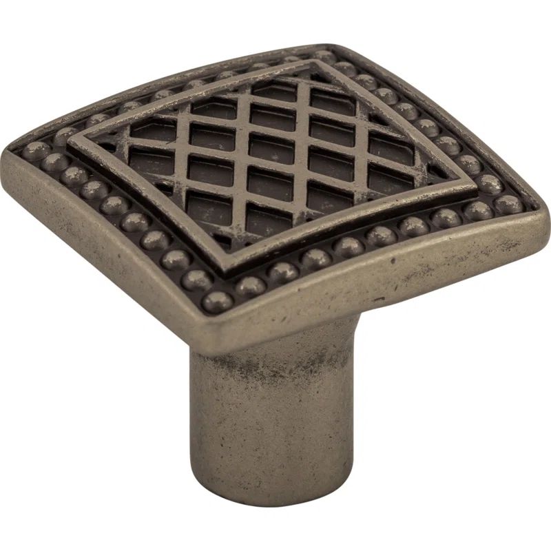 Trevi Square Pewter Antique Knob with Mounting Hardware