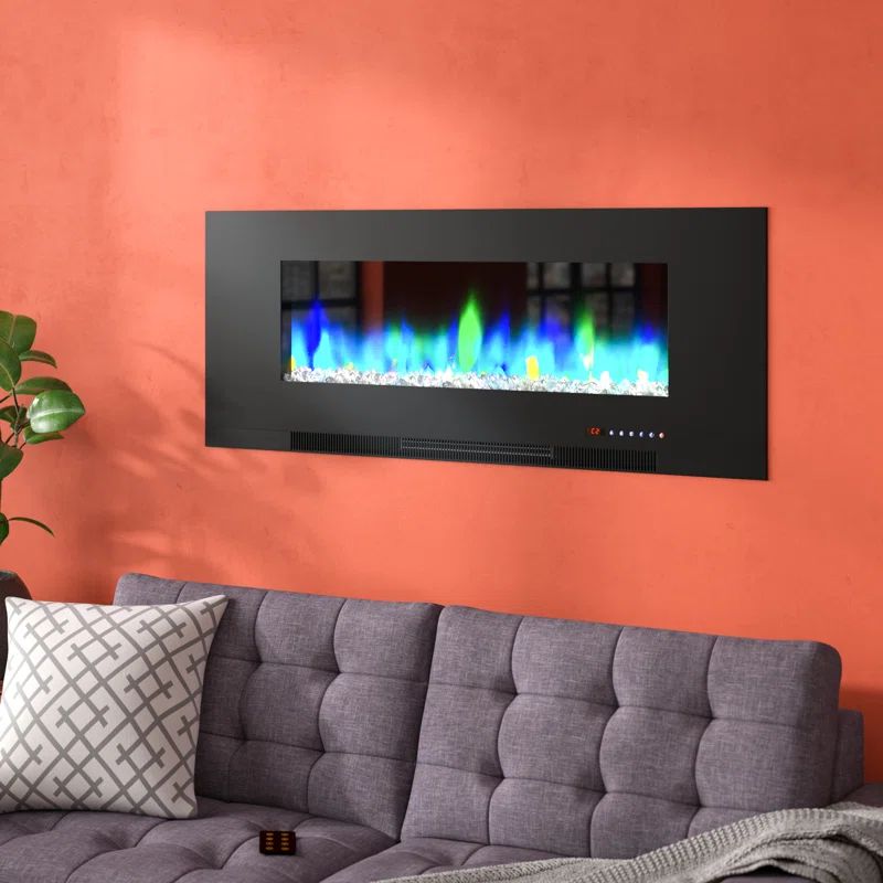 Cambridge 42-inch Black Wall Mount Electric Fireplace with Multicolor LED Flames