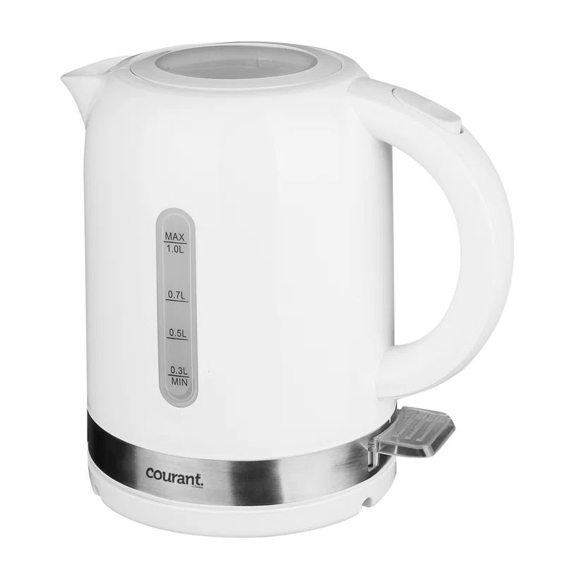 White 1-Liter Stainless Steel Electric Kettle with 360° Rotation
