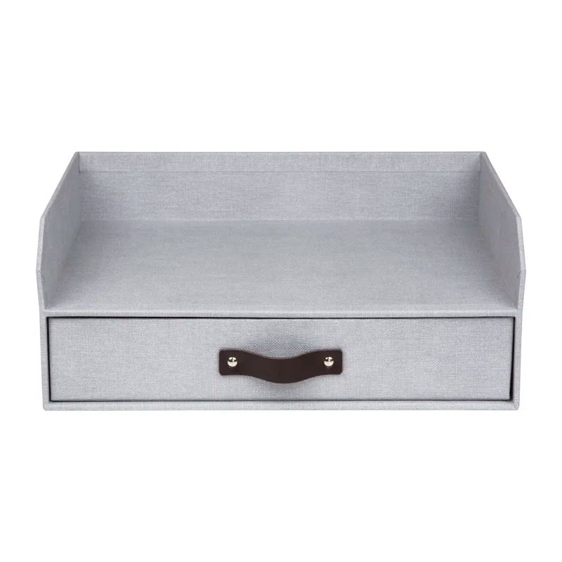 Canvas Ash Grey Paperboard Desk Organizer with Drawer