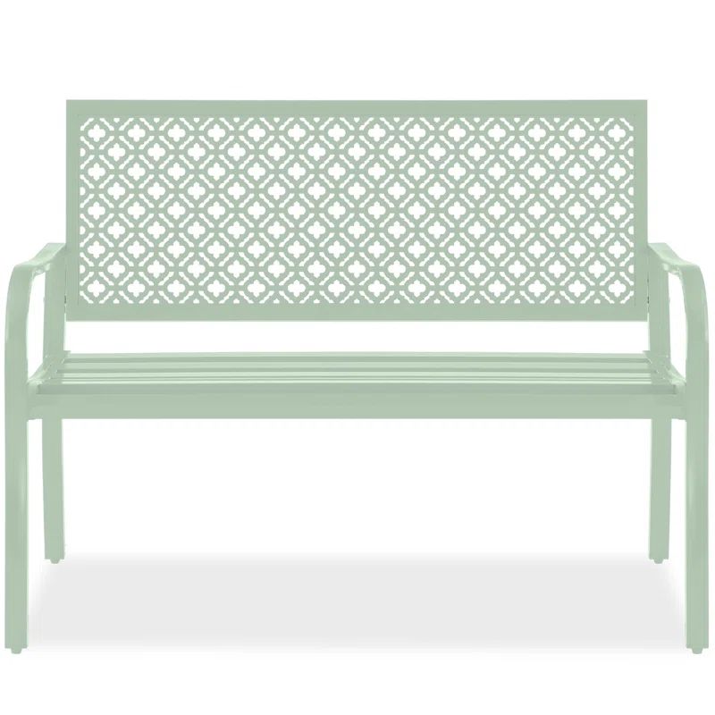 Mint Green Geometric Steel Outdoor Garden Bench