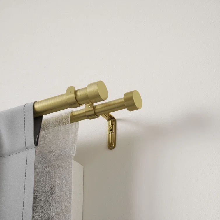 Brass Adjustable Double Curtain Rod Set 66-120"