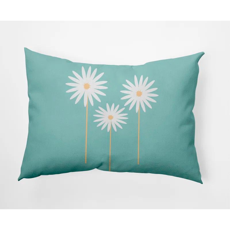 Light Blue and Beige Floral Polyester Square Throw Pillow