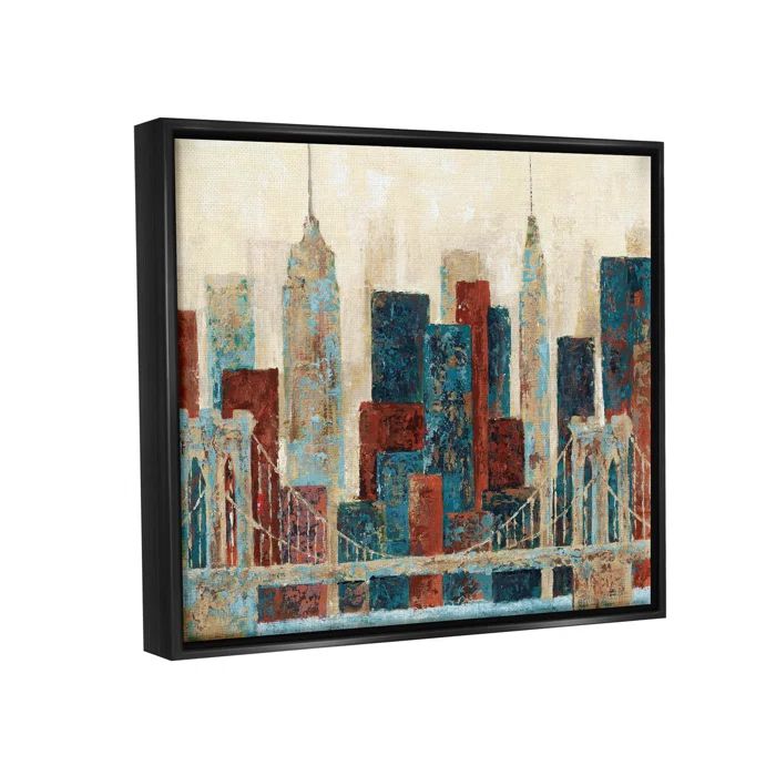 Urban City Bridge Architecture Gold Floater Framed Canvas Print