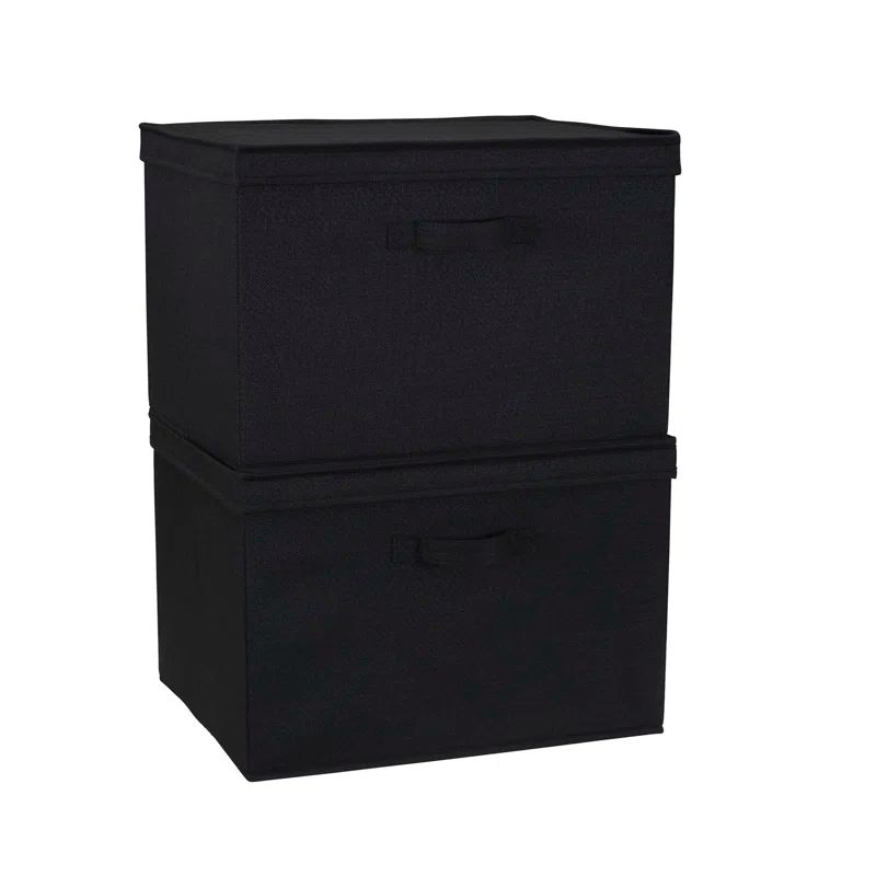 Black Fabric Collapsible Square Storage Box Set with Lids