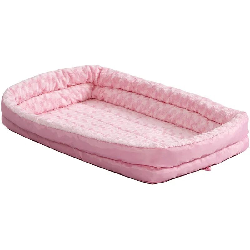 Pink Fleece Double Bolster Dog Crate Mat, 22"