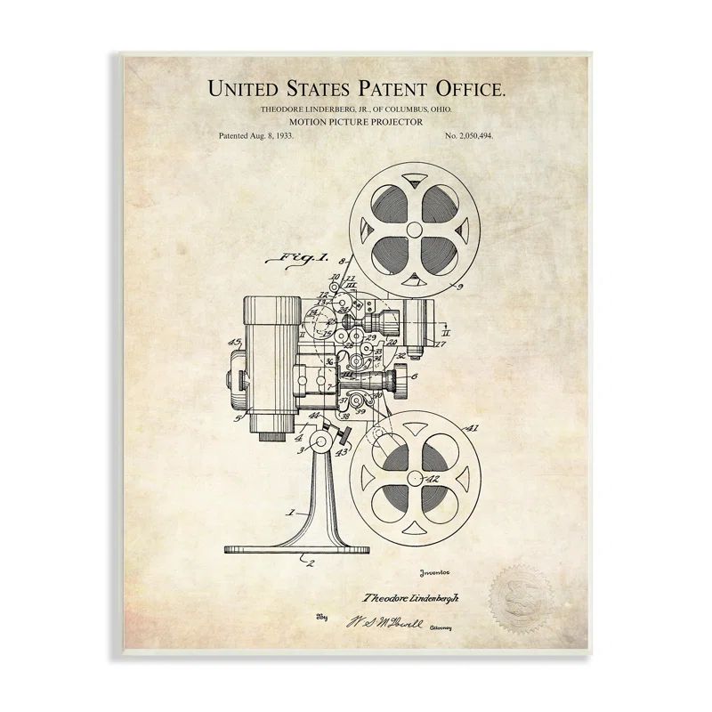 Vintage Motion Picture Projector Patent Wood Wall Art, 10 x 15