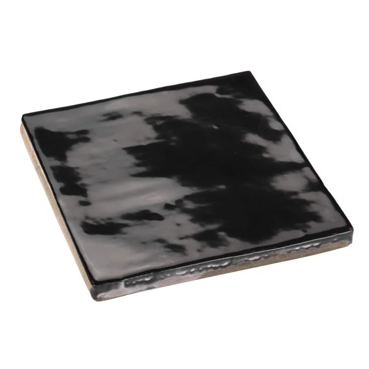 Jenae Vivin Black Glossy Ceramic 4x4 Wall Tile
