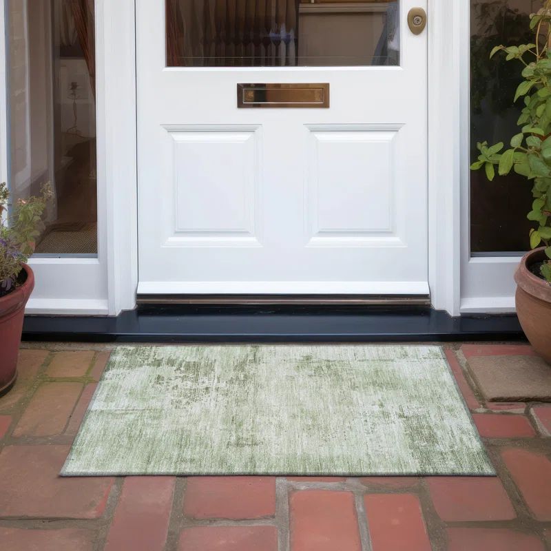 Olive Abstract Flat Woven Synthetic Washable Rug 20" x 30"