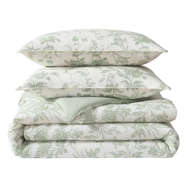 Twin Jade Green and White Cotton Comforter Set