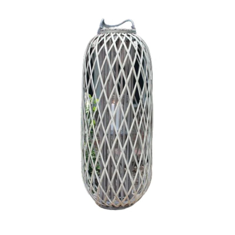 Elegant Grey Ceramic Hurricane Candle Lantern, 32" Hanging Design