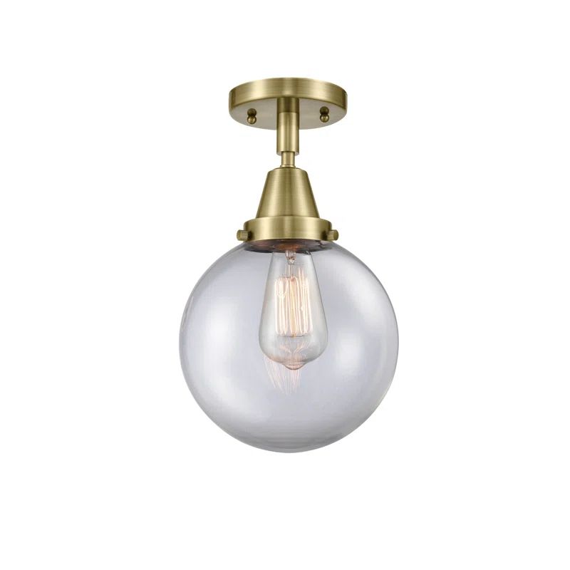 Antique Brass and Clear Glass Globe Flush Mount Light