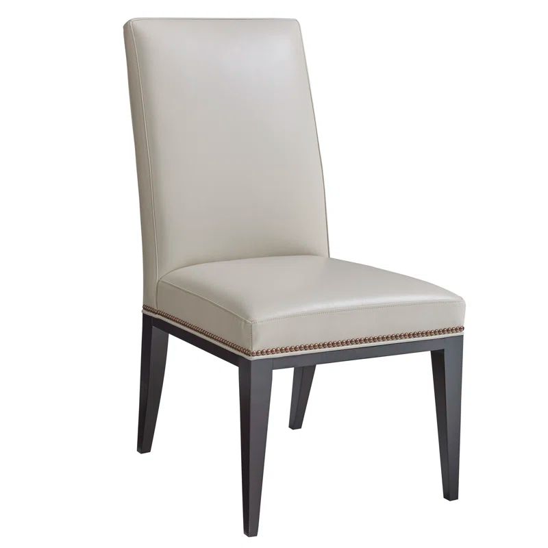 Lowell Upholstered Black Leather Dining Chair with Nailhead Trim