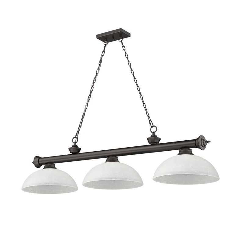 Bronze 3-Light Pendant with White Linen Glass Shades