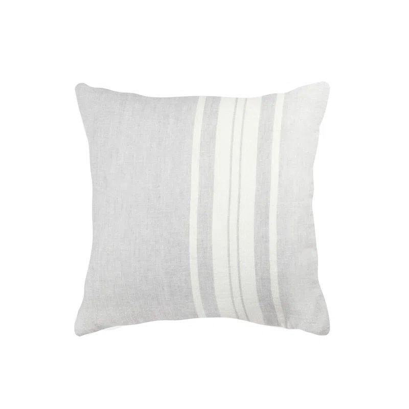 Light Grey and White Striped Linen Throw Pillow