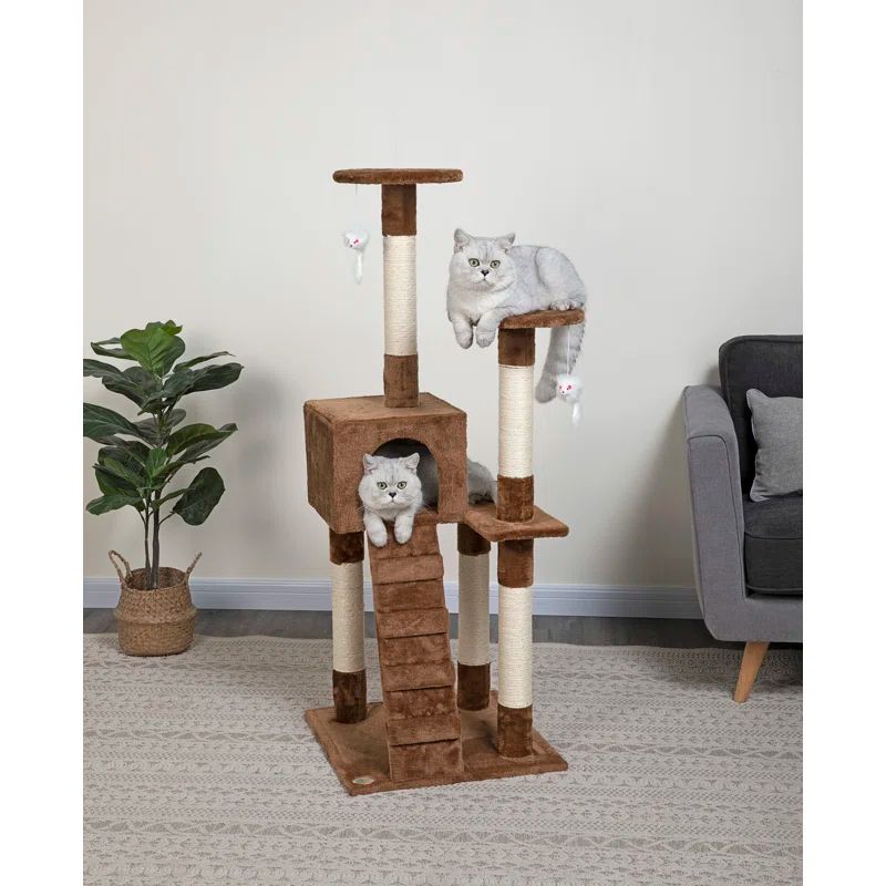 52'' Brown Faux Fur and Sisal Cat Tree with Condo