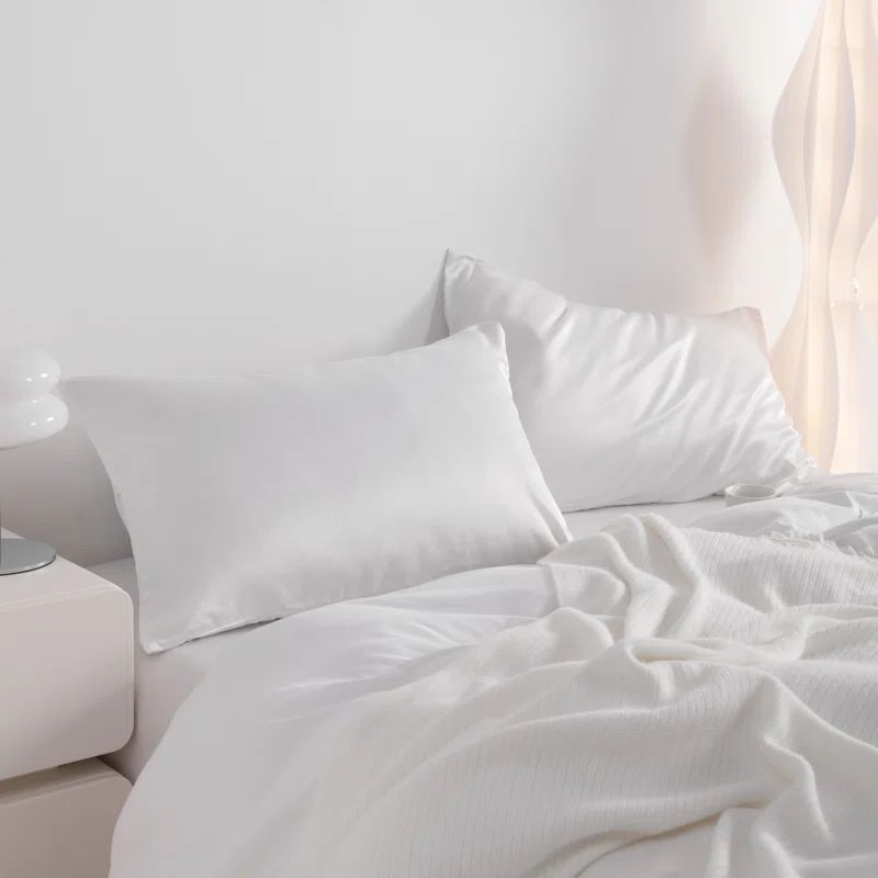 White Satin Silk Standard Pillowcases with Hidden Zipper