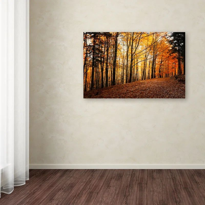 Autumn Leaves Pathway Large Canvas Art in Warm Tones