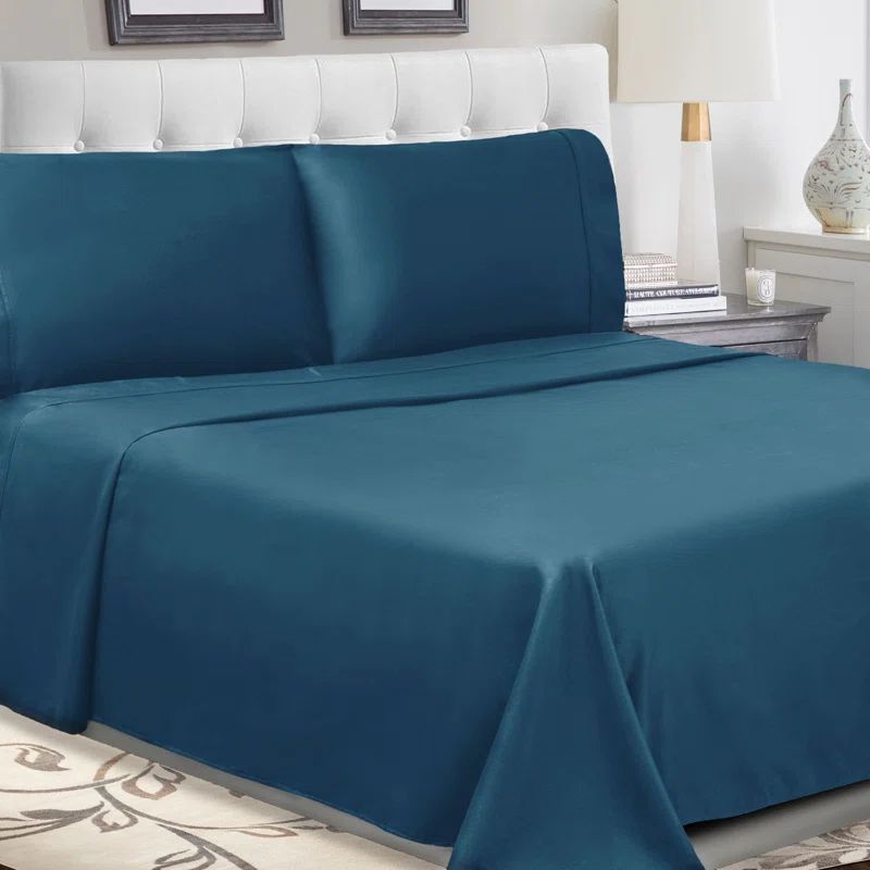 Navy Blue Cotton Percale Embroidered King Sheet Set