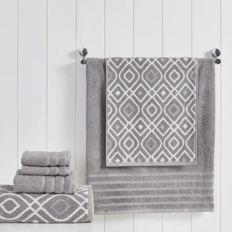 Ash Gray Egyptian Cotton 6-Piece Towel Set with Medallion Pattern