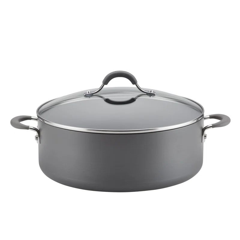Gray Hard-Anodized Aluminum Nonstick Stockpot with Glass Lid