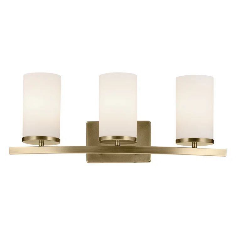 Natural Brass 23" Vanity Light with Satin Etched Opal Glass Shades