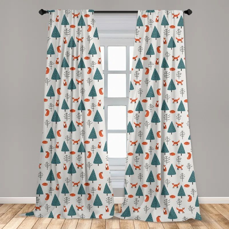 Forest Fox Print Blackout Polyester Curtain Panel Pair