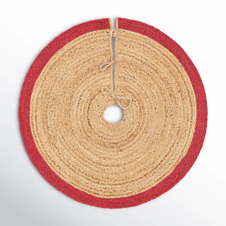 Handmade Red and Natural Jute Round Tree Skirt