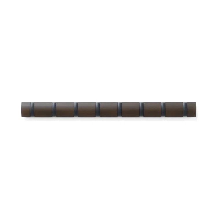 Flip Black and Walnut Solid Wood Wall Mounted Coat Rack with 8 Hooks