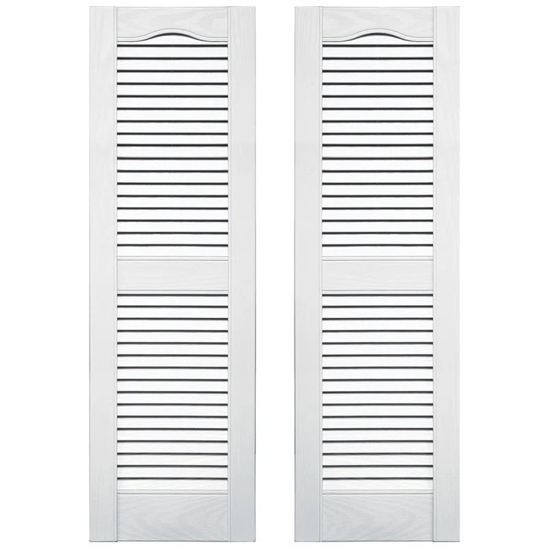 White Vinyl Louvered Exterior Shutters Pair, 14.5" x 72"