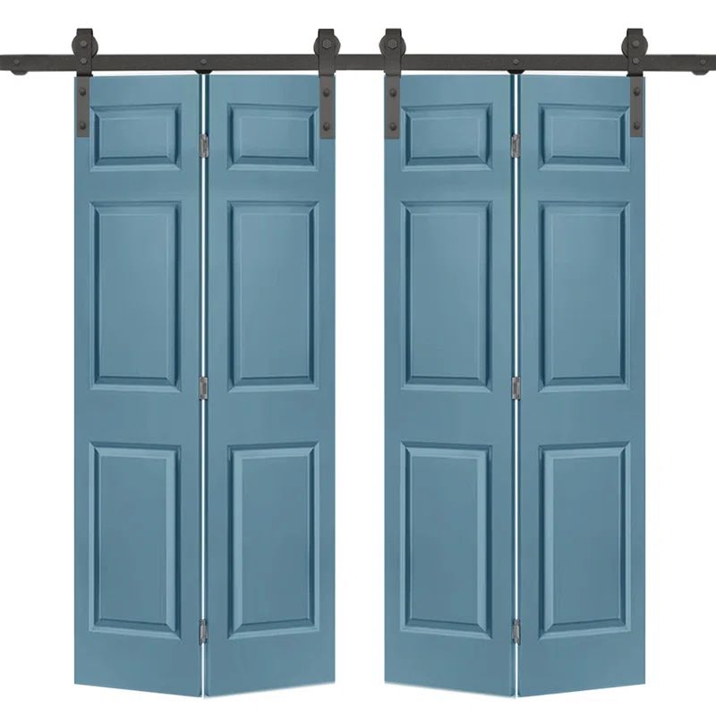 Dignity Blue 48" x 80" MDF Double Bifold Barn Doors with Black Hardware