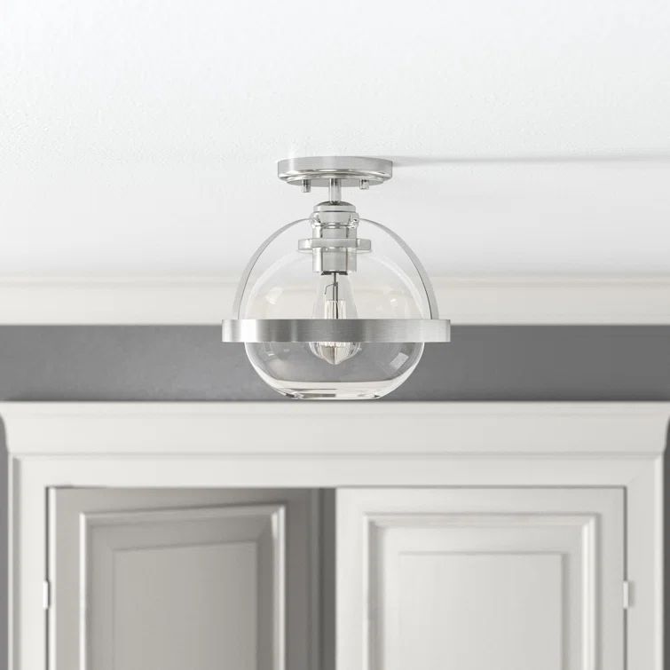 Modern Globe Satin Nickel Ceiling Light with Clear Glass