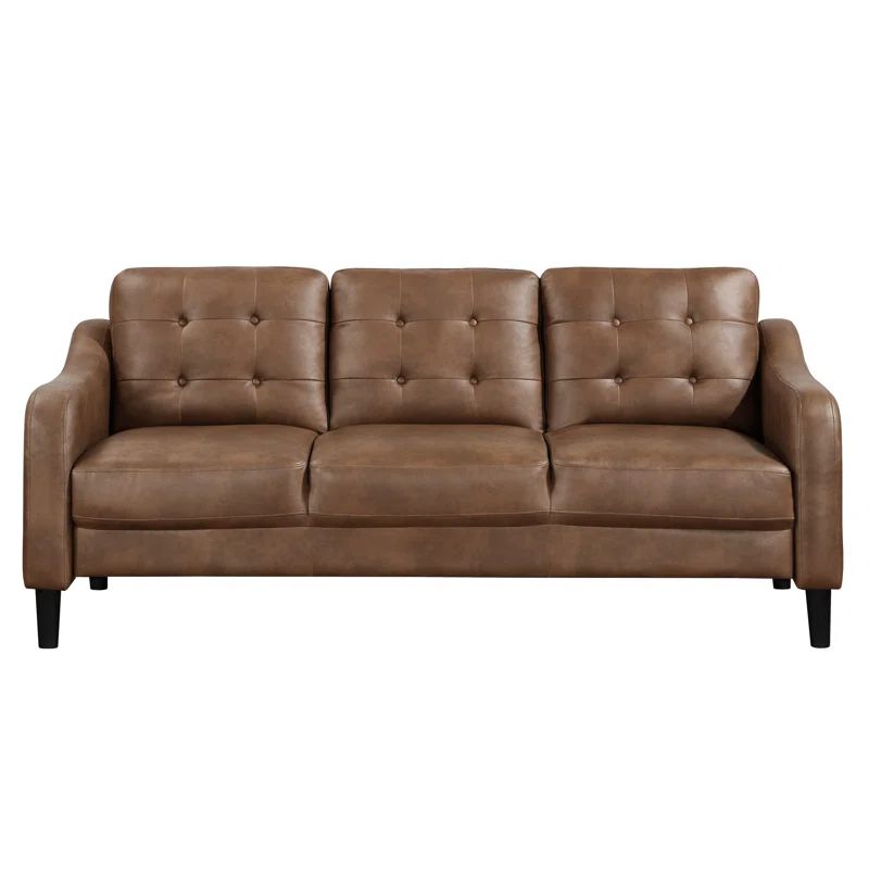 Orry 77" Brown Microfiber and Wood Tufted Sofa