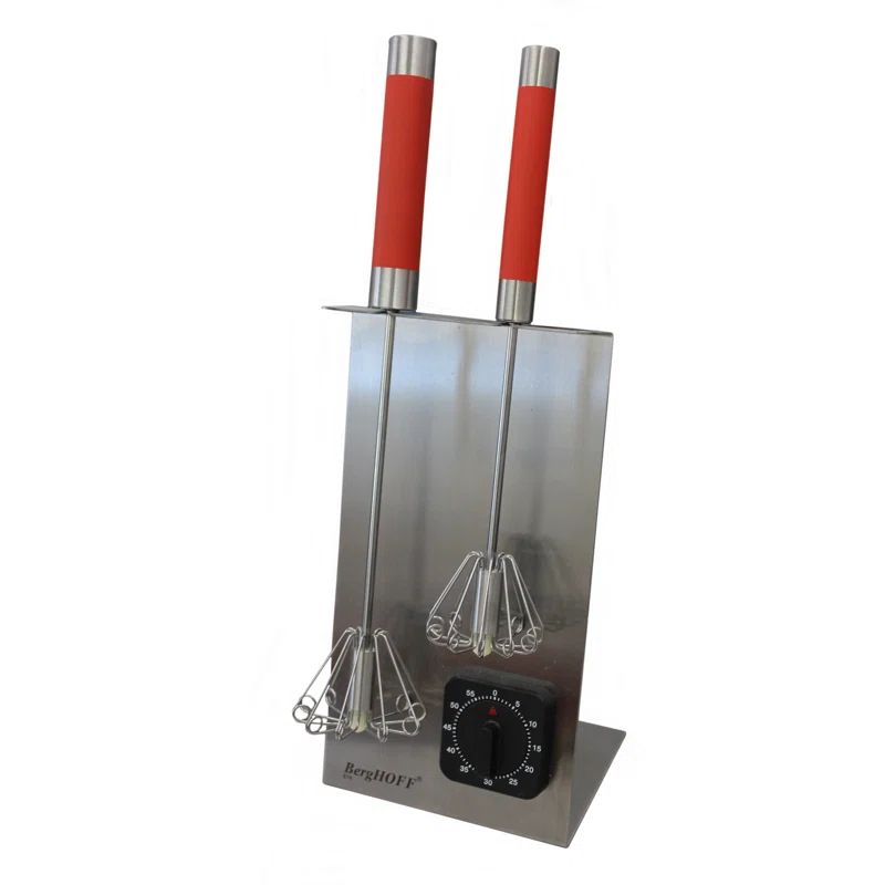Red 2-Piece Stainless Steel Whisk Set with Timer