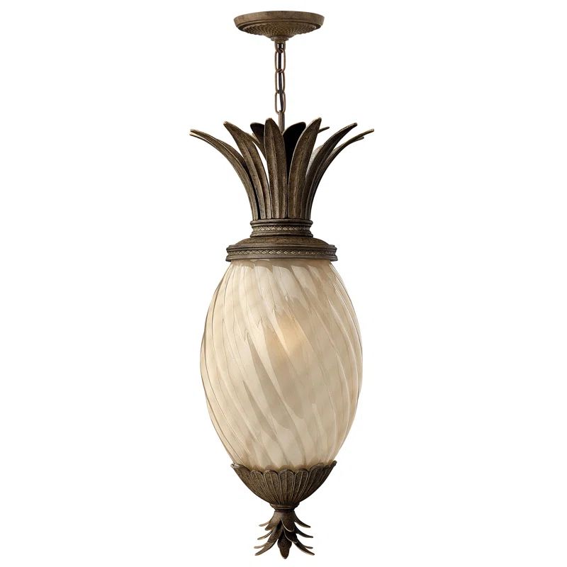 Pearl Bronze Etched Amber Glass Outdoor Pendant Light