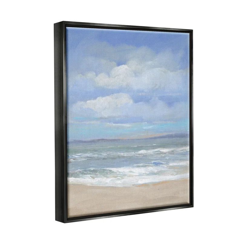 Cloudy Ocean Bay Shoreline Landscape Canvas Print with Black Frame