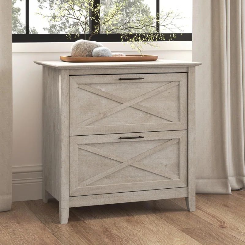 Washed Gray 2 Drawer Lateral File Cabinet with X Pattern