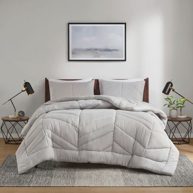 Gray Twin Microfiber Reversible Chevron Comforter Set