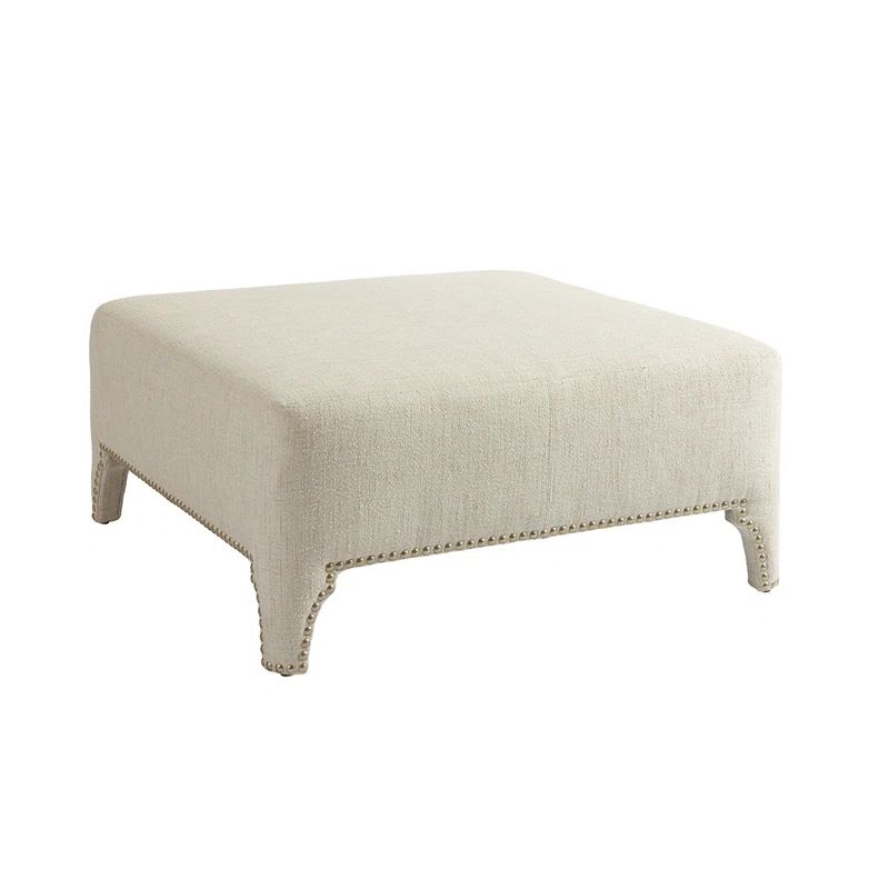 Beige Upholstered Cocktail Ottoman with Nailhead Trim