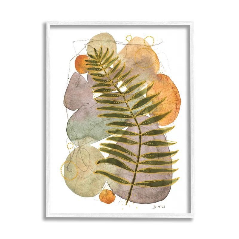 Layered Fern Leaf Nature Abstract Canvas Print in White Frame
