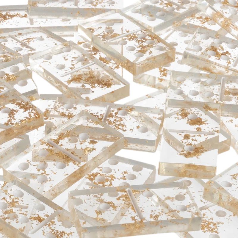 Clear Acrylic Domino Set with Gold Foil Flecks