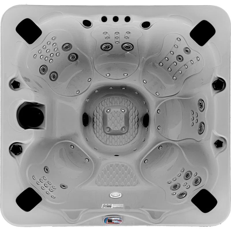 7-Person Silver Acrylic Bench Spa Hot Tub with LED Waterfall