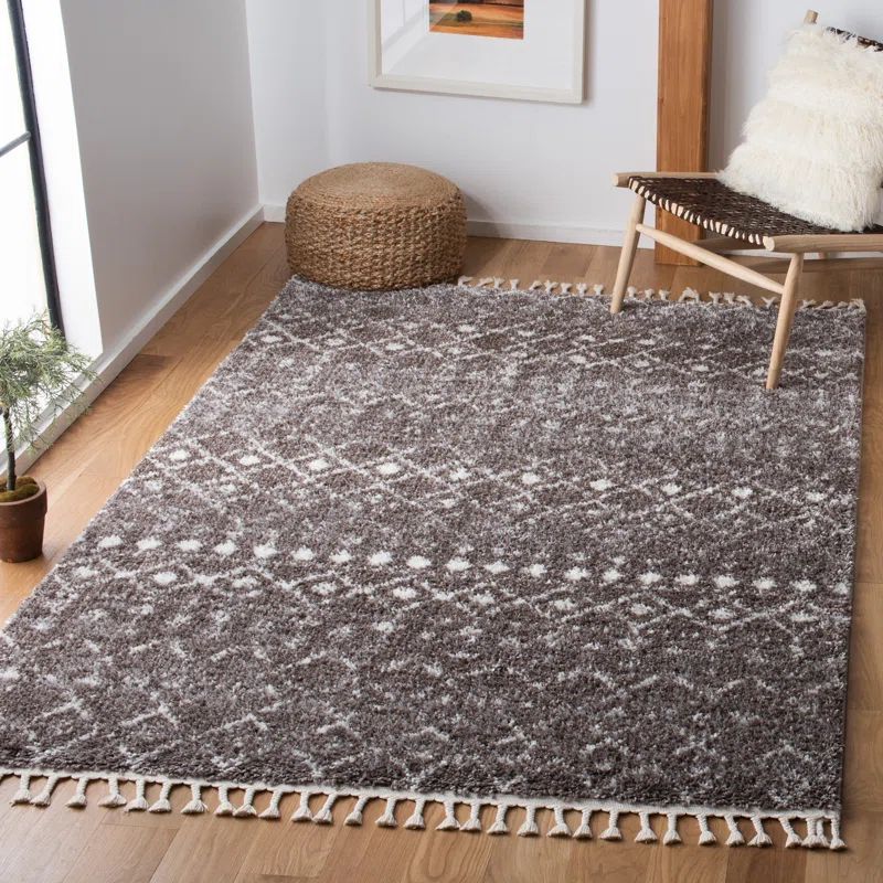 Brown and Ivory 4' x 6' Synthetic Shag Area Rug