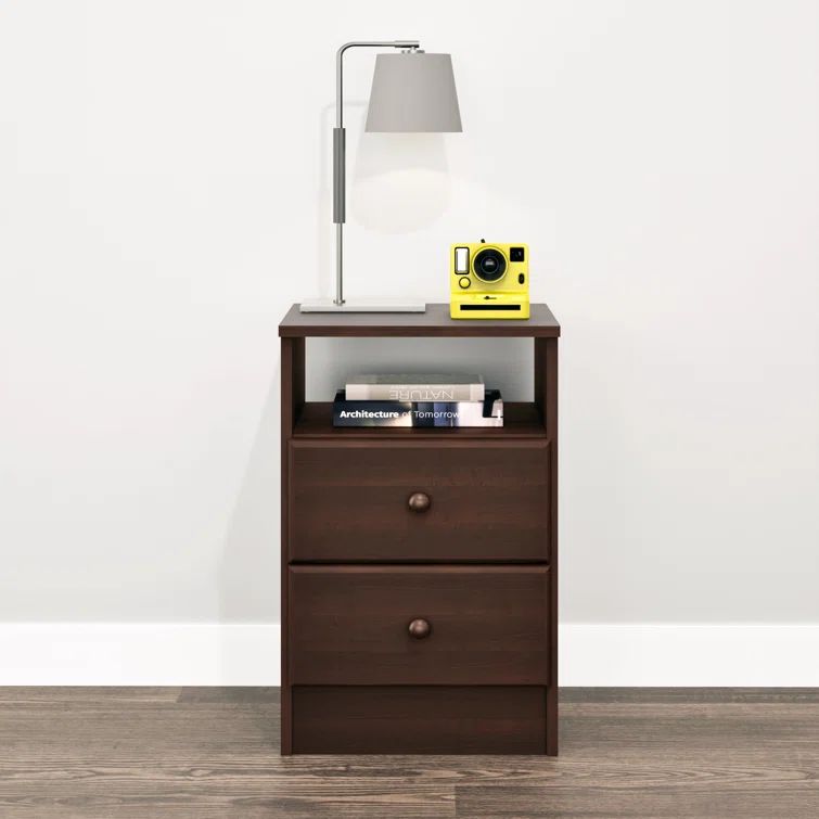 Espresso Brown Astrid 2-Drawer Nightstand with Open Shelf