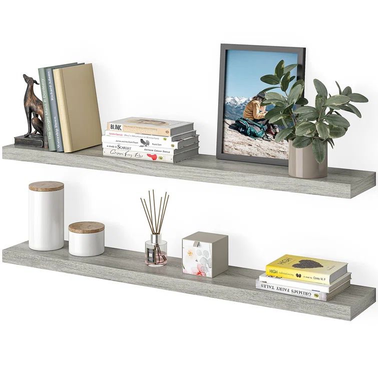 Gray Oak 48'' Floating Wall Shelves with Invisible Brackets