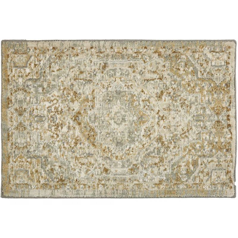 Elegant Gray Medallion 36"x24" Synthetic Easy-Care Area Rug