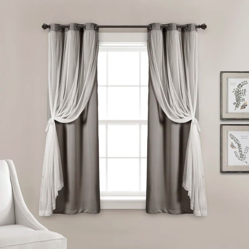 Light Gray Grommet Blackout Sheer Polyester Curtains, 38"W x 84"L, Set of 2